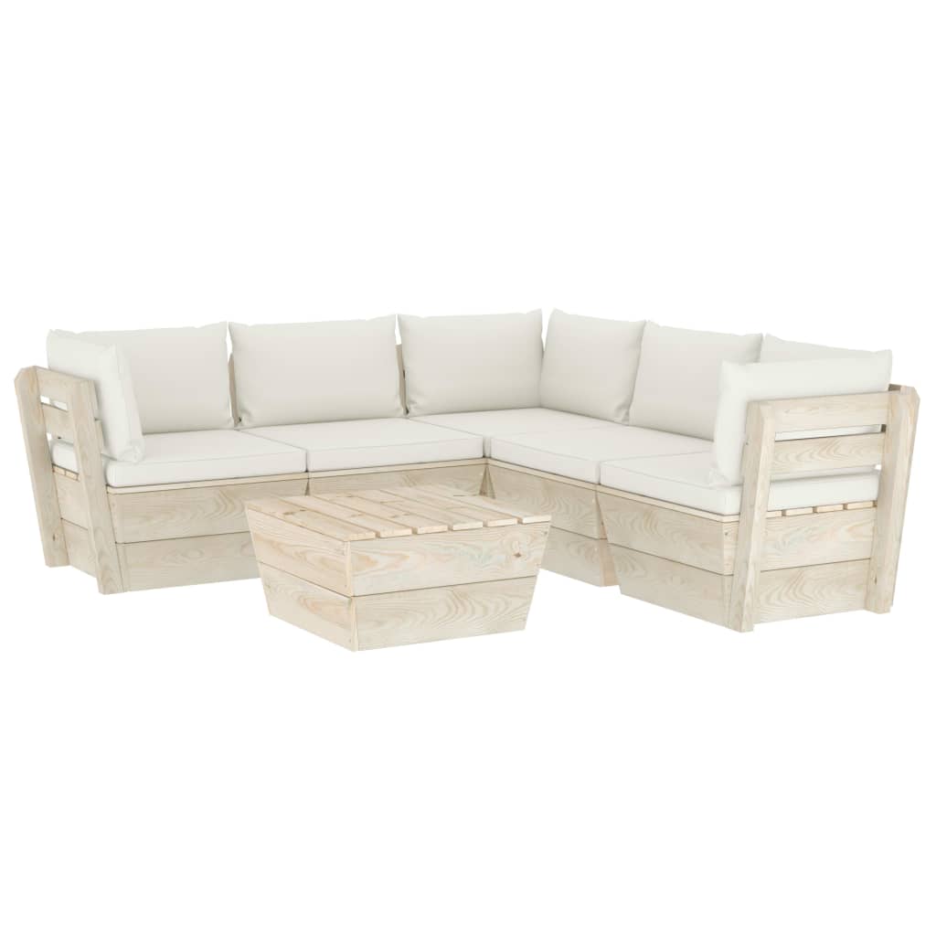 Set Divani da Giardino su Pallet 6 pz con Cuscini Legno Abete