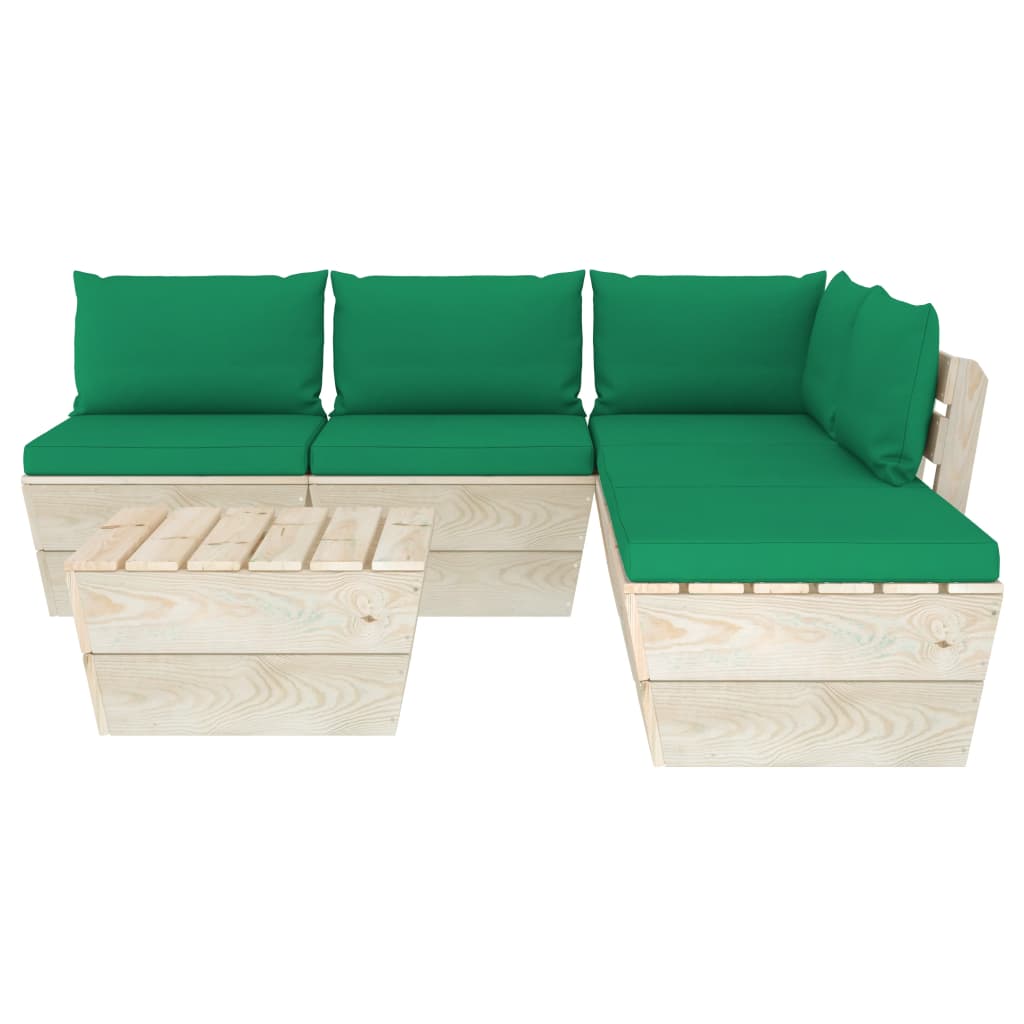 Set Divani da Giardino su Pallet 6 pz con Cuscini Legno Abete