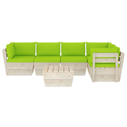 Set Divani da Giardino su Pallet 6 pz con Cuscini Legno Abete