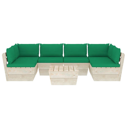 Set Divani da Giardino su Pallet 7 pz con Cuscini Legno Abete