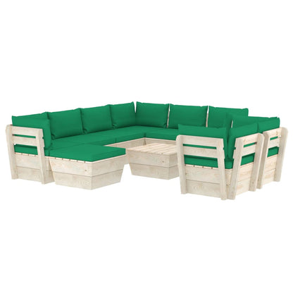 Set Divani da Giardino su Pallet 10 pz con Cuscini Legno Abete