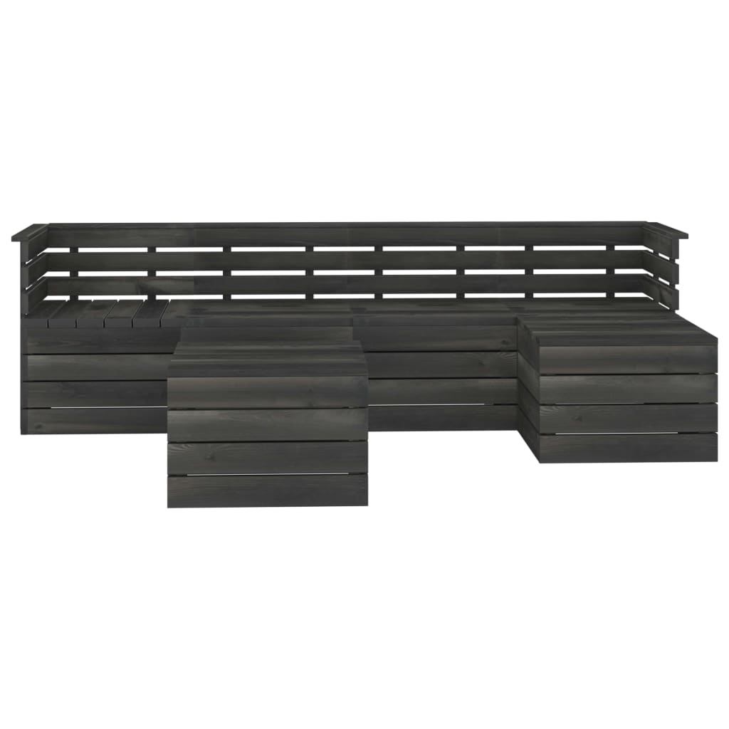 Set Divani da Giardino su Pallet 6 pz Legno Pino Grigio Scuro