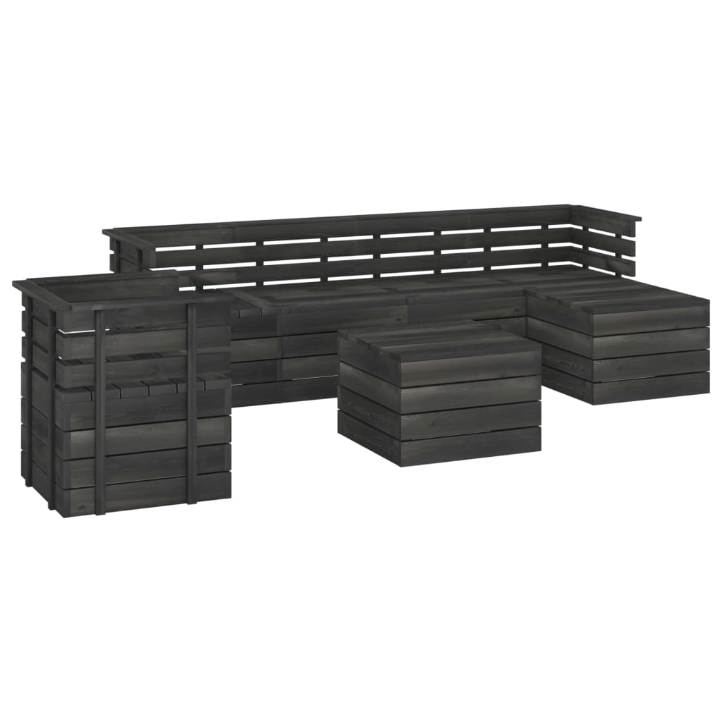 Set Divani da Giardino su Pallet 7 pz Legno Pino Grigio Scuro