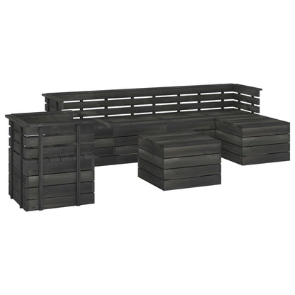 Set Divani da Giardino su Pallet 7 pz Legno Pino Grigio Scuro