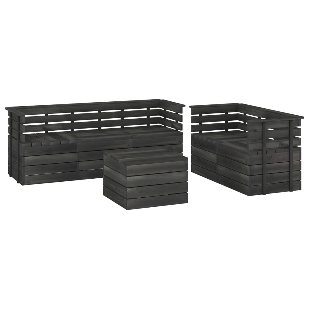 Set Divani da Giardino su Pallet 6 pz Legno Pino Grigio Scuro