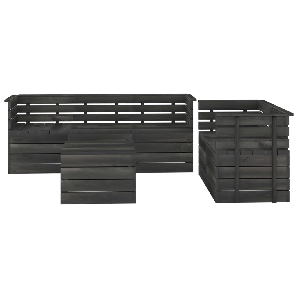 Set Divani da Giardino su Pallet 6 pz Legno Pino Grigio Scuro