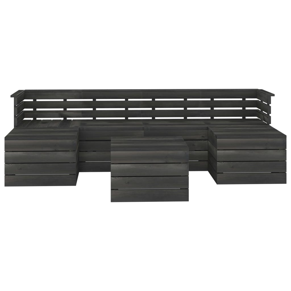 Set Divani da Giardino su Pallet 7 pz Legno Pino Grigio Scuro