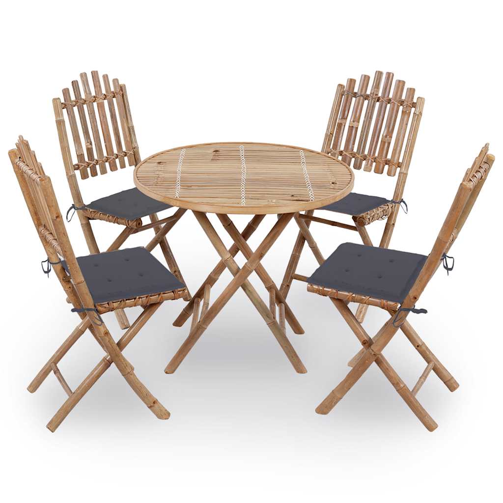 Set da Pranzo da Giardino 5 pz Pieghevole con Cuscini in BambÃ¹