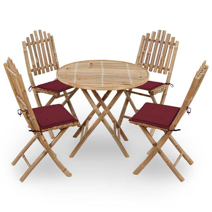 Set da Pranzo da Giardino 5 pz Pieghevole con Cuscini in BambÃ¹