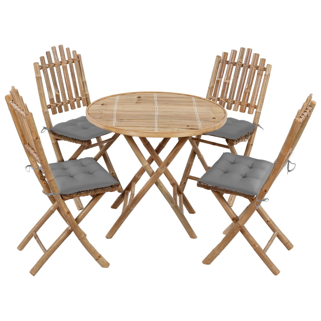 Set da Pranzo da Giardino 5 pz Pieghevole con Cuscini in BambÃ¹