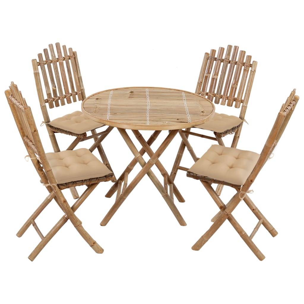 Set da Pranzo da Giardino 5 pz Pieghevole con Cuscini in BambÃ¹