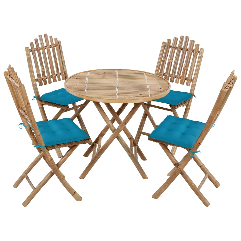 Set da Pranzo da Giardino 5 pz Pieghevole con Cuscini in BambÃ¹