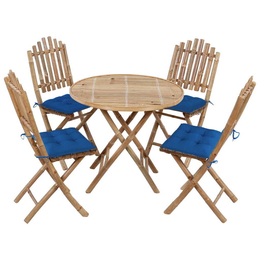 Set da Pranzo da Giardino 5 pz Pieghevole con Cuscini in BambÃ¹