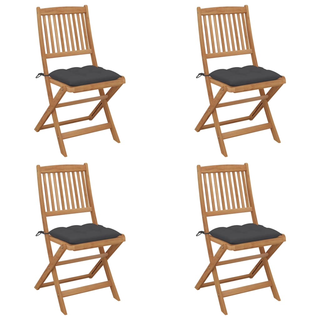 Sedie da Giardino Pieghevoli 4 pz con Cuscini Massello Acacia