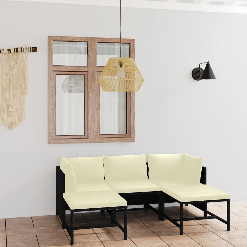Set Divani da Giardino 5 pz con Cuscini in Polyrattan Nero