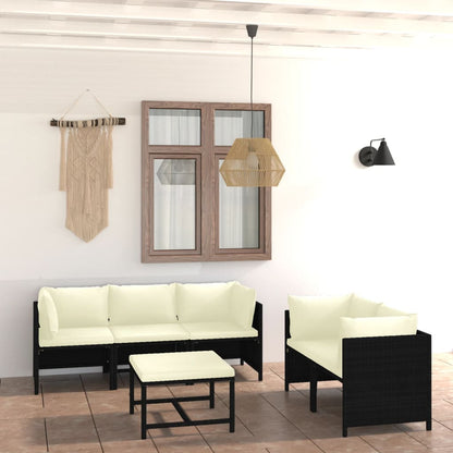 Set Divani da Giardino 6 pz con Cuscini in Polyrattan Nero