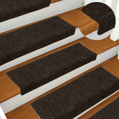 Tappetini per scale autoadesivi 15 pz 65x21x4 cm marrone scuro bordo rettangolare