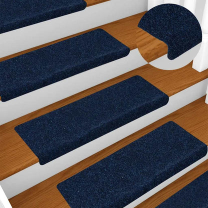Tappetini per scale autoadesivi 15 pz 65x21x4 cm blu navy bordo rettangolare