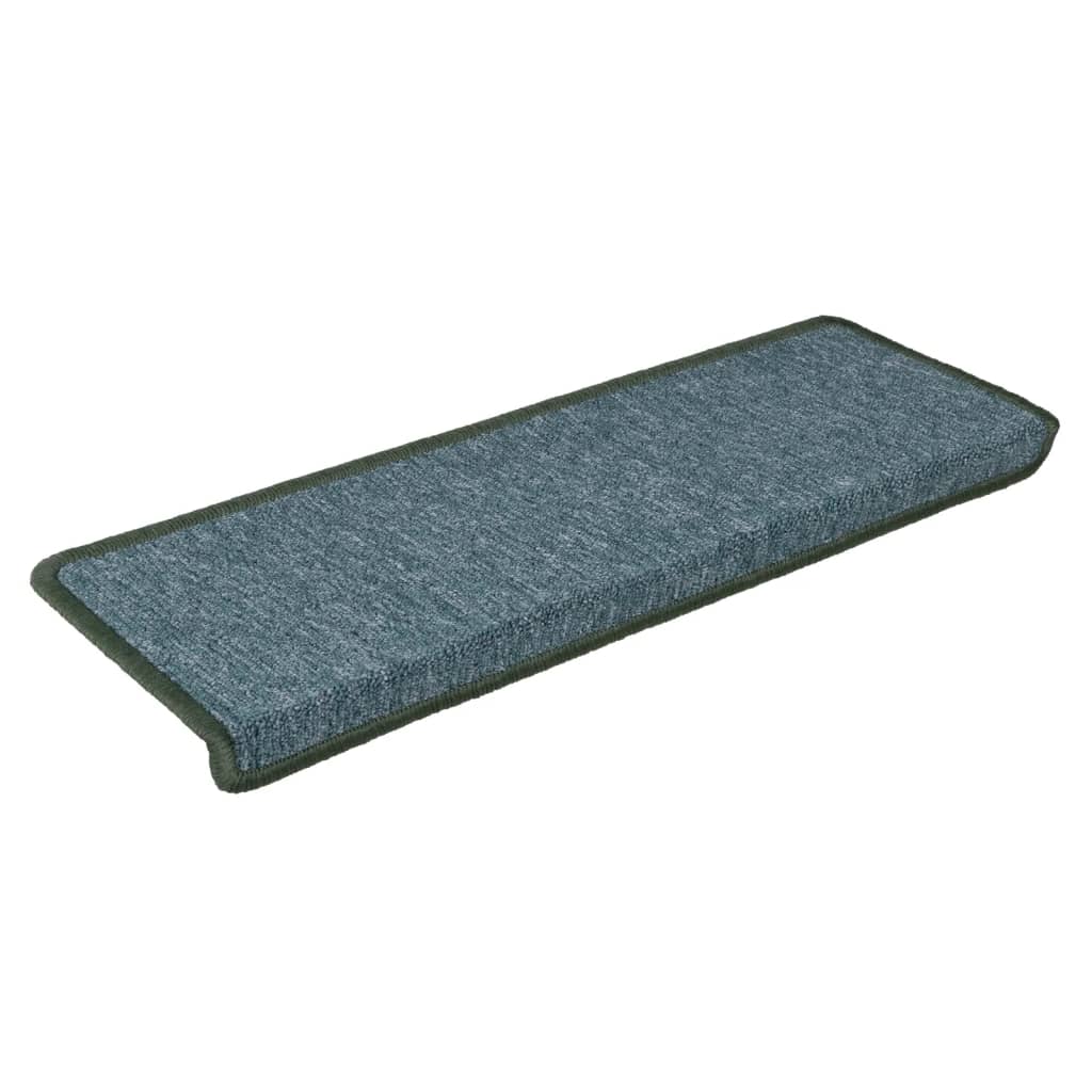 Tappetini per scale 15 pz 65x21x4 cm Verde scuro con bordo rettangolare
