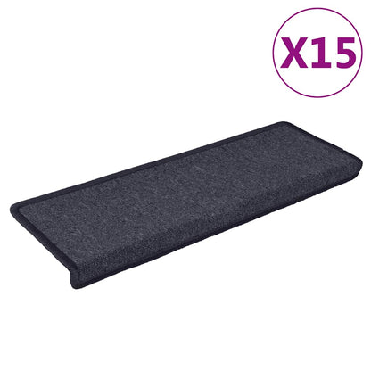 Tappetini per scale 15 pz 65x21x4 cm Grigio scuro e blu con bordo rettangolare