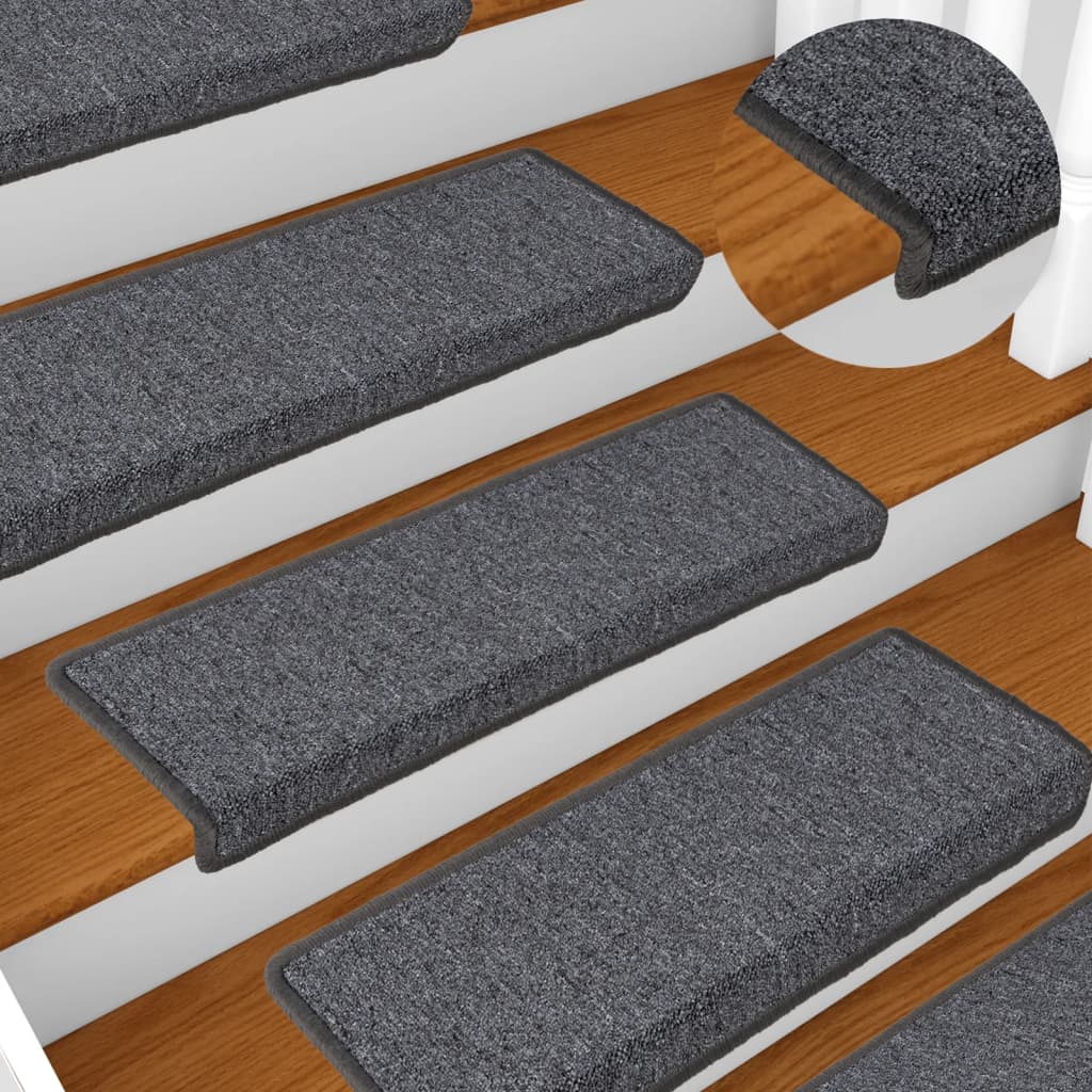 Tappetini per scale 15 pz 65x21x4 cm Grigio scuro Bordo rettangolare