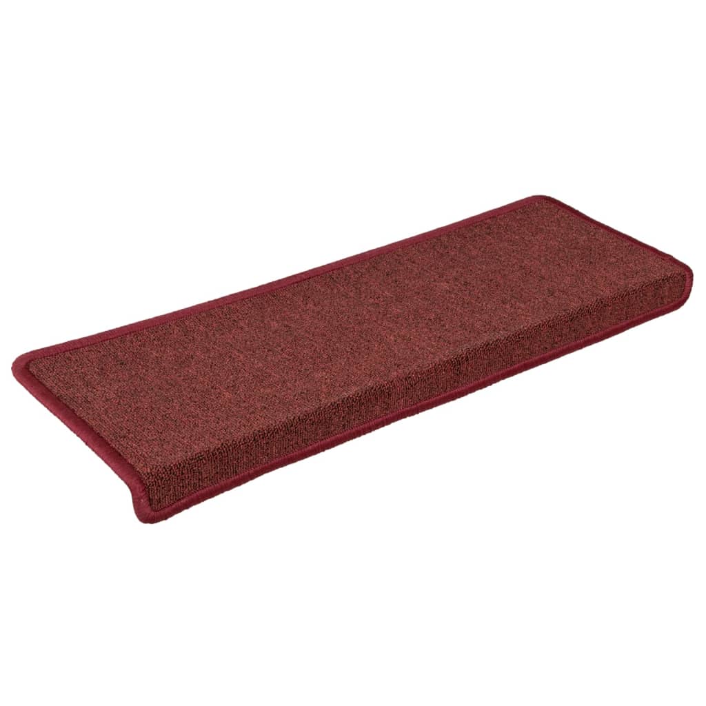 Tappetini per scale 15 pz 65x21x4 cm Bordeaux bordo rettangolare
