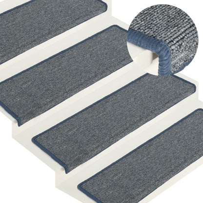 Tappetini per scale 15 pz 65x21x4 cm Grigio chiaro e blu con bordo rettangolare