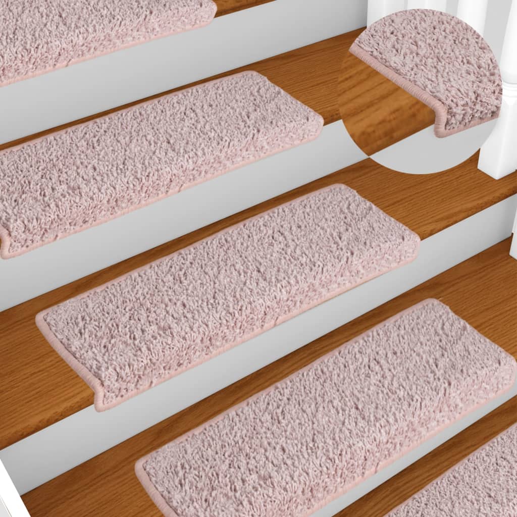 Tappetini per scale 15 pz 65x21x4 cm Rosa chiaro con bordo rettangolare