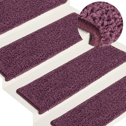 Tappetini per scale 15 pz 65x21x4 cm Viola scuro con bordo rettangolare