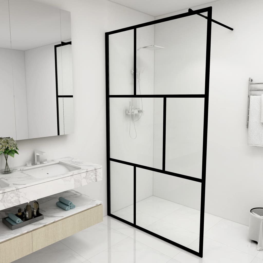 Parete per Doccia Walk-in in Vetro Temperato Nera 115x195 cm