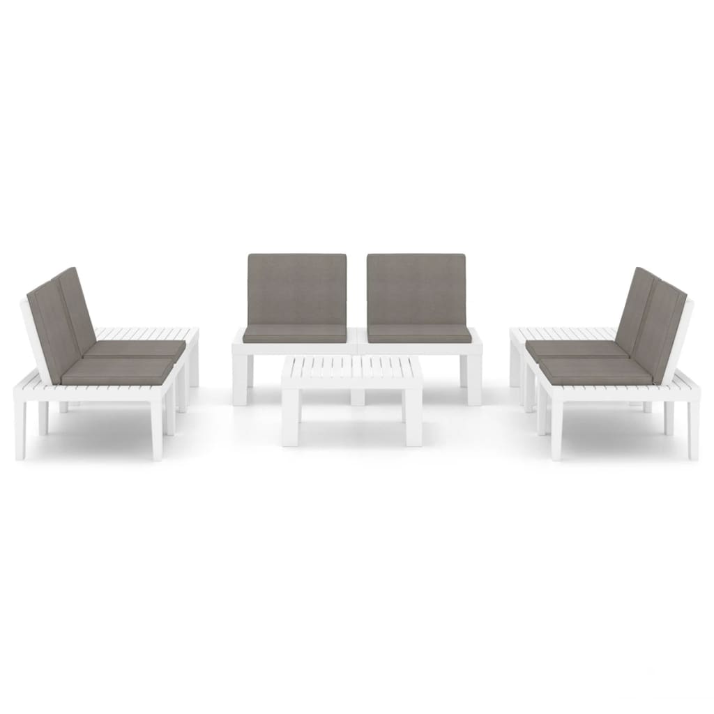 Set Divani da Giardino con Cuscini 6 pz in Plastica Bianco