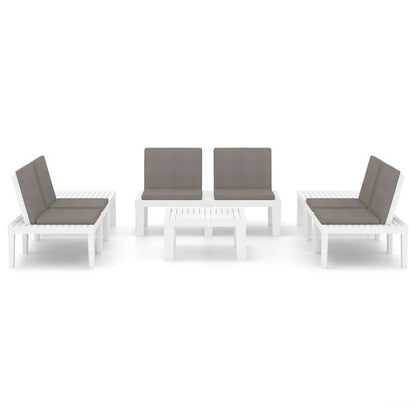 Set Divani da Giardino con Cuscini 6 pz in Plastica Bianco