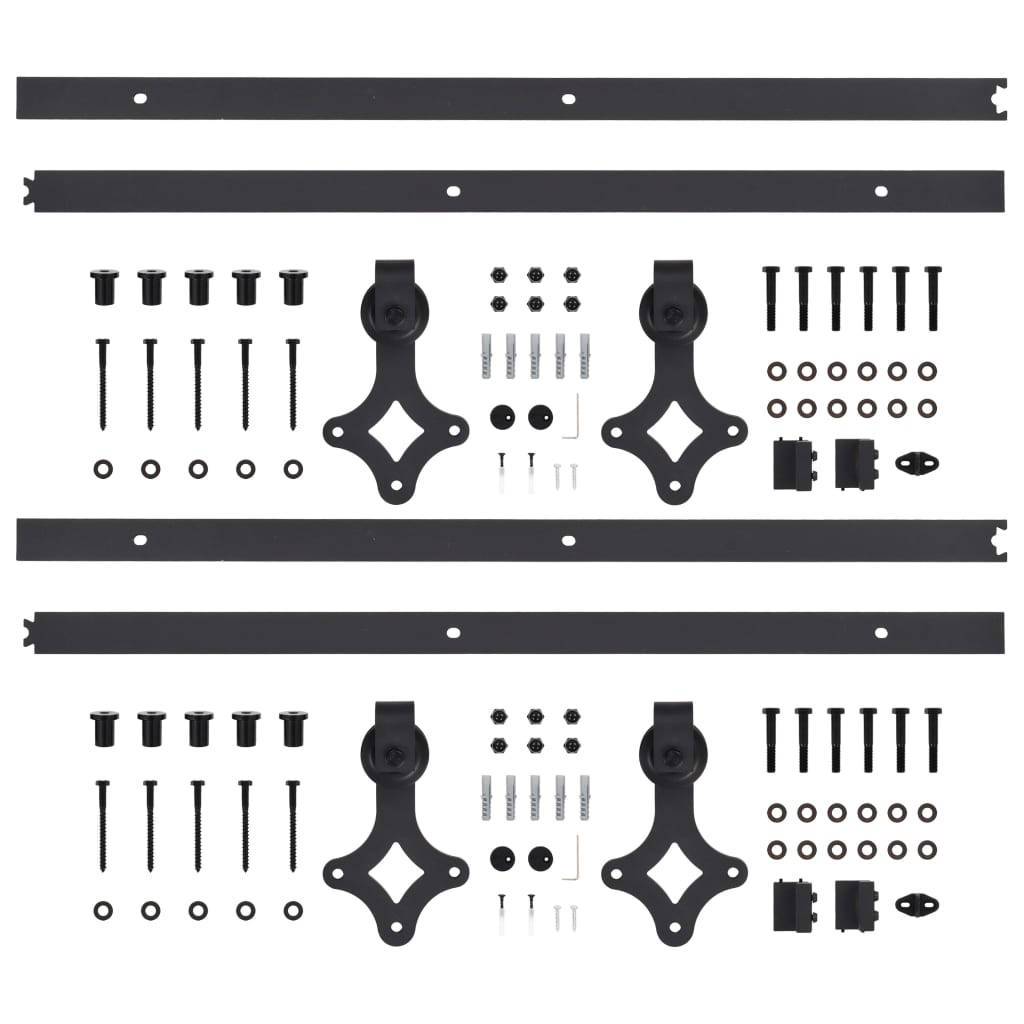 Kit di Binari per Porte Scorrevoli 2 pz 183 cm in Acciaio Nero