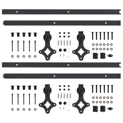 Kit di Binari per Porte Scorrevoli 2 pz 183 cm in Acciaio Nero