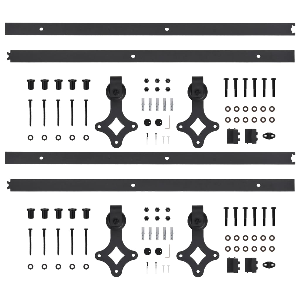 Kit di Binari per Porte Scorrevoli 2 pz 200 cm in Acciaio Nero