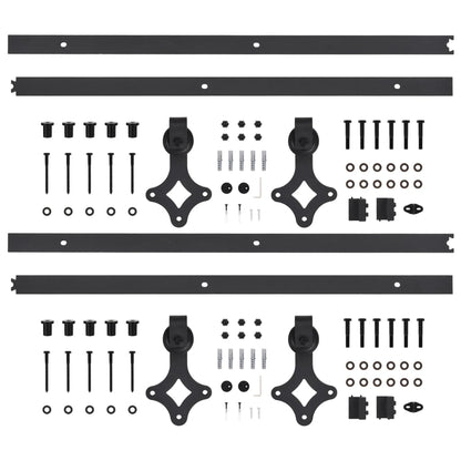 Kit di Binari per Porte Scorrevoli 2 pz 200 cm in Acciaio Nero