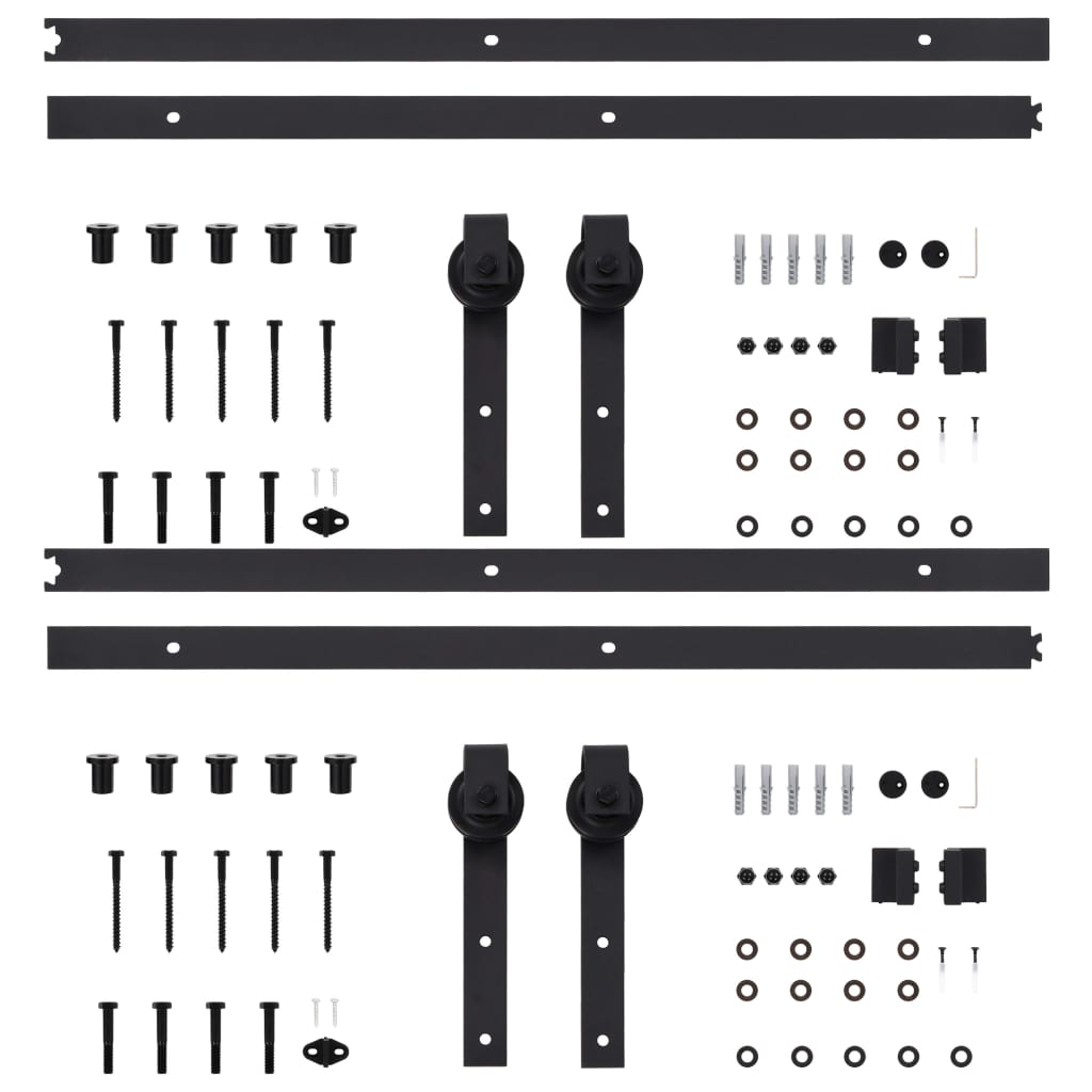 Kit di Binari per Porte Scorrevoli 2 pz 183 cm Acciaio Nero