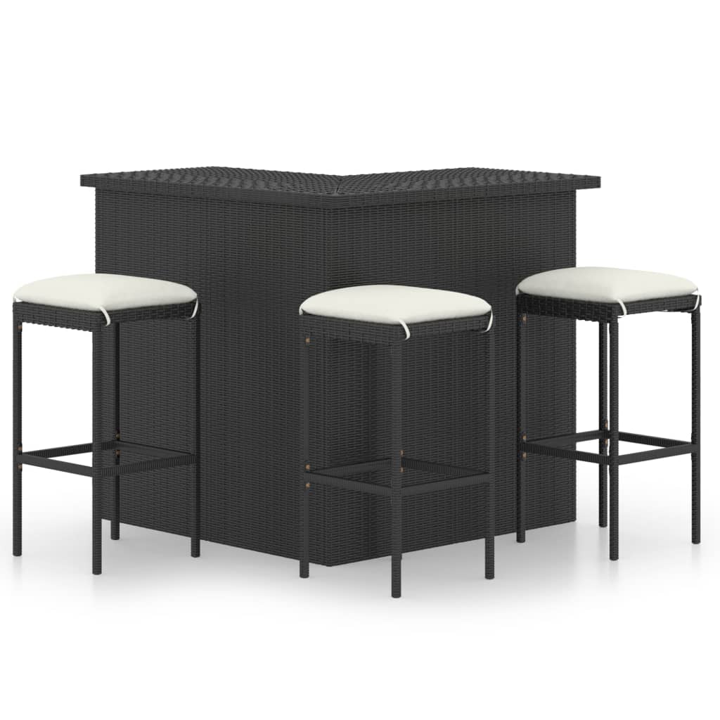 Set da Bar da Giardino 4 pz con Cuscini in Polyrattan Nero