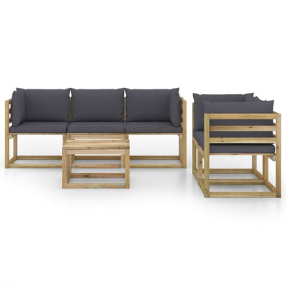 Set Salotto da Giardino 6 pz con Cuscini Antracite