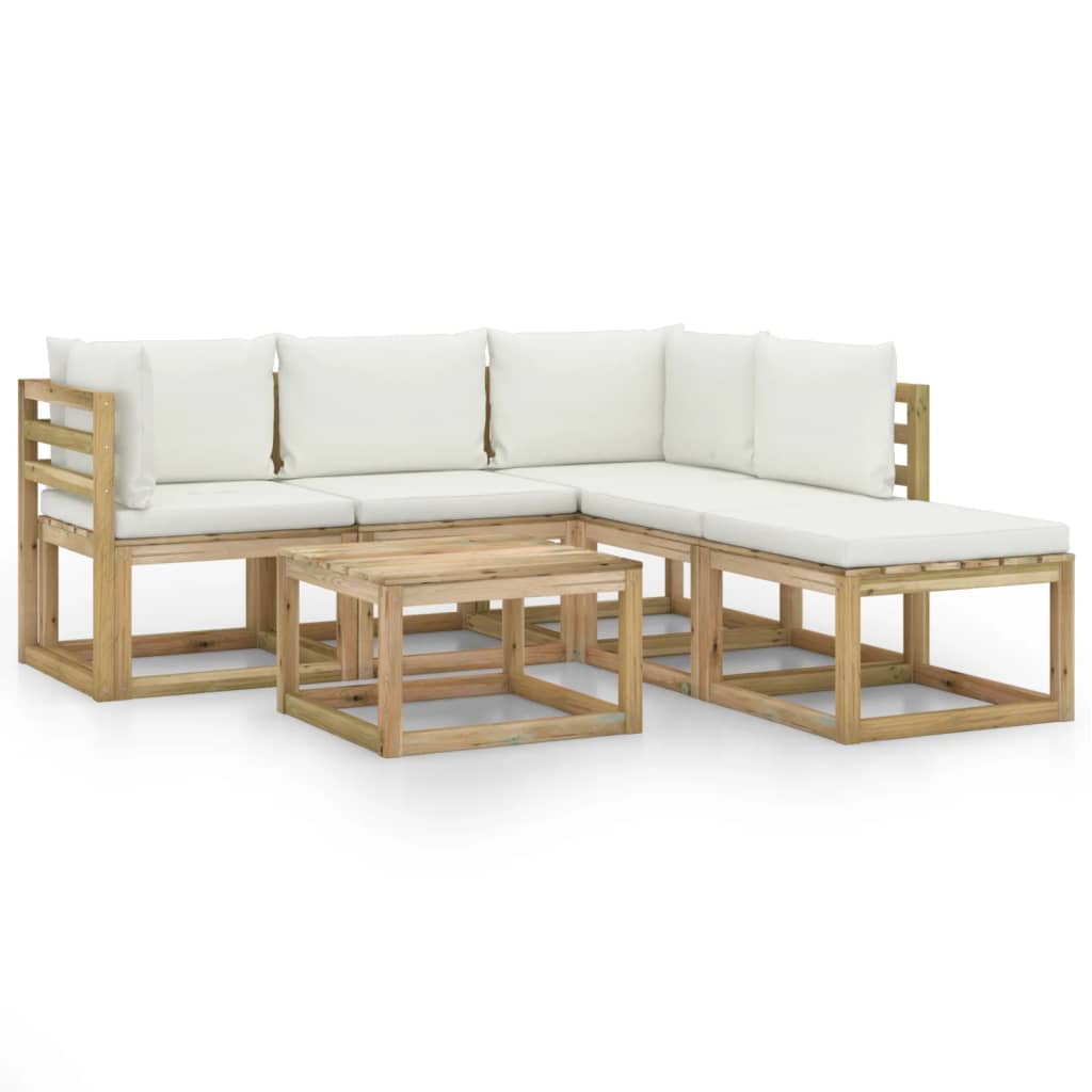 Set Salotto da Giardino 6 pz con Cuscini Crema