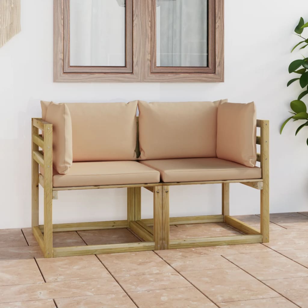 Divani Angolari da Giardino & Cuscini 2pz Pino Impregnato Verde