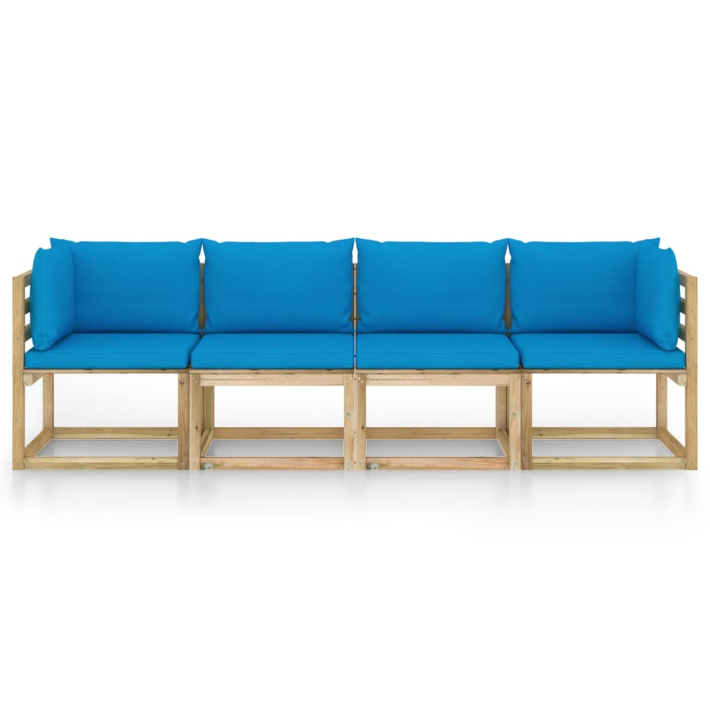 Divano da Giardino a 4 Posti con Cuscini Blu Chiaro