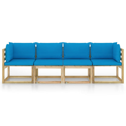 Divano da Giardino a 4 Posti con Cuscini Blu Chiaro