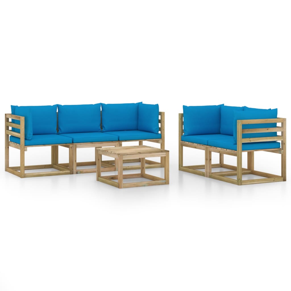 Set Salotto da Giardino 6 pz con Cuscini Blu Chiaro