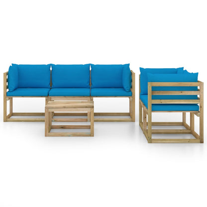 Set Salotto da Giardino 6 pz con Cuscini Blu Chiaro