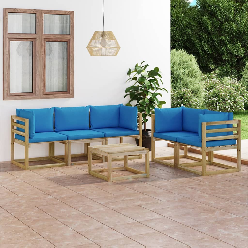 Set Salotto da Giardino 6 pz con Cuscini Blu Chiaro