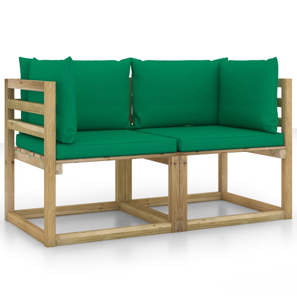 Divani Angolari da Giardino & Cuscini 2pz Pino Impregnato Verde