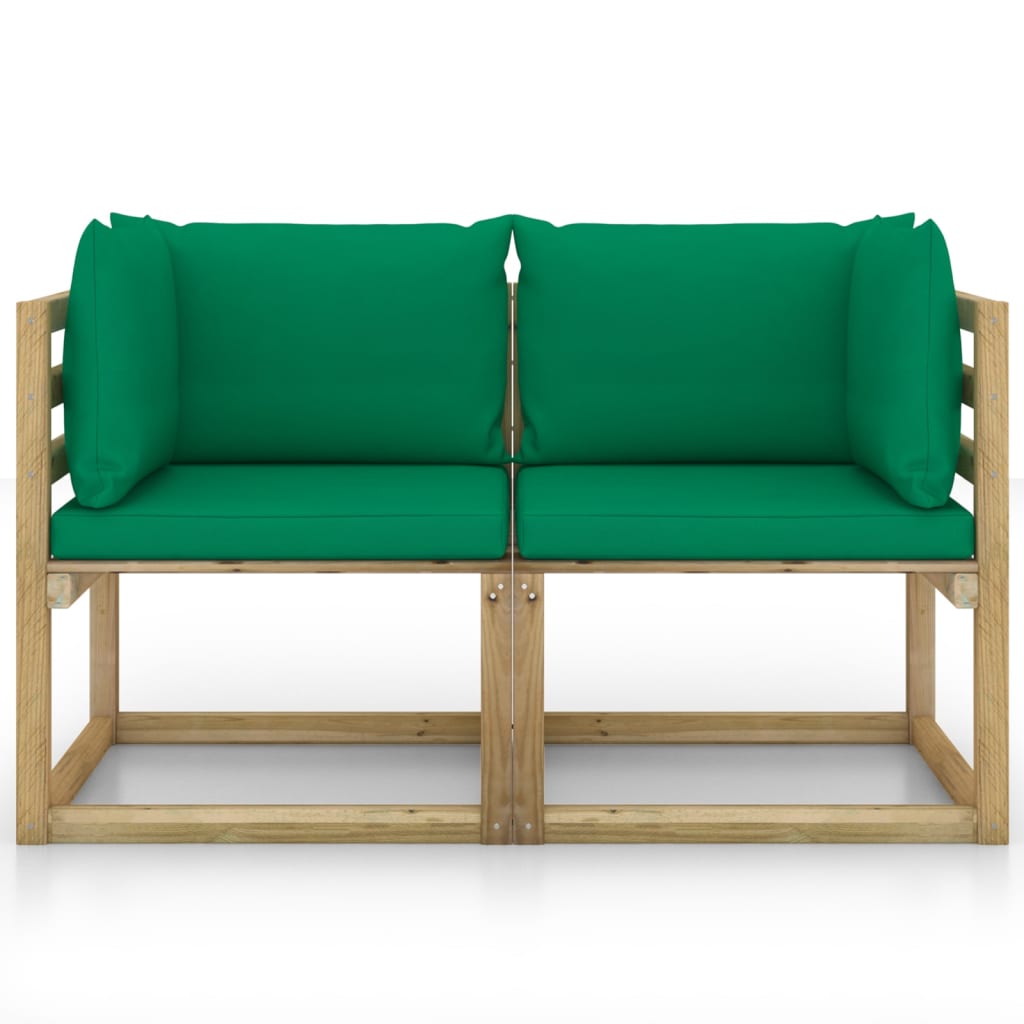 Divani Angolari da Giardino & Cuscini 2pz Pino Impregnato Verde