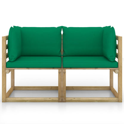 Divani Angolari da Giardino & Cuscini 2pz Pino Impregnato Verde