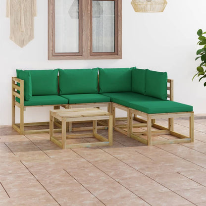 Set Salotto da Giardino 6 pz con Cuscini Verdi